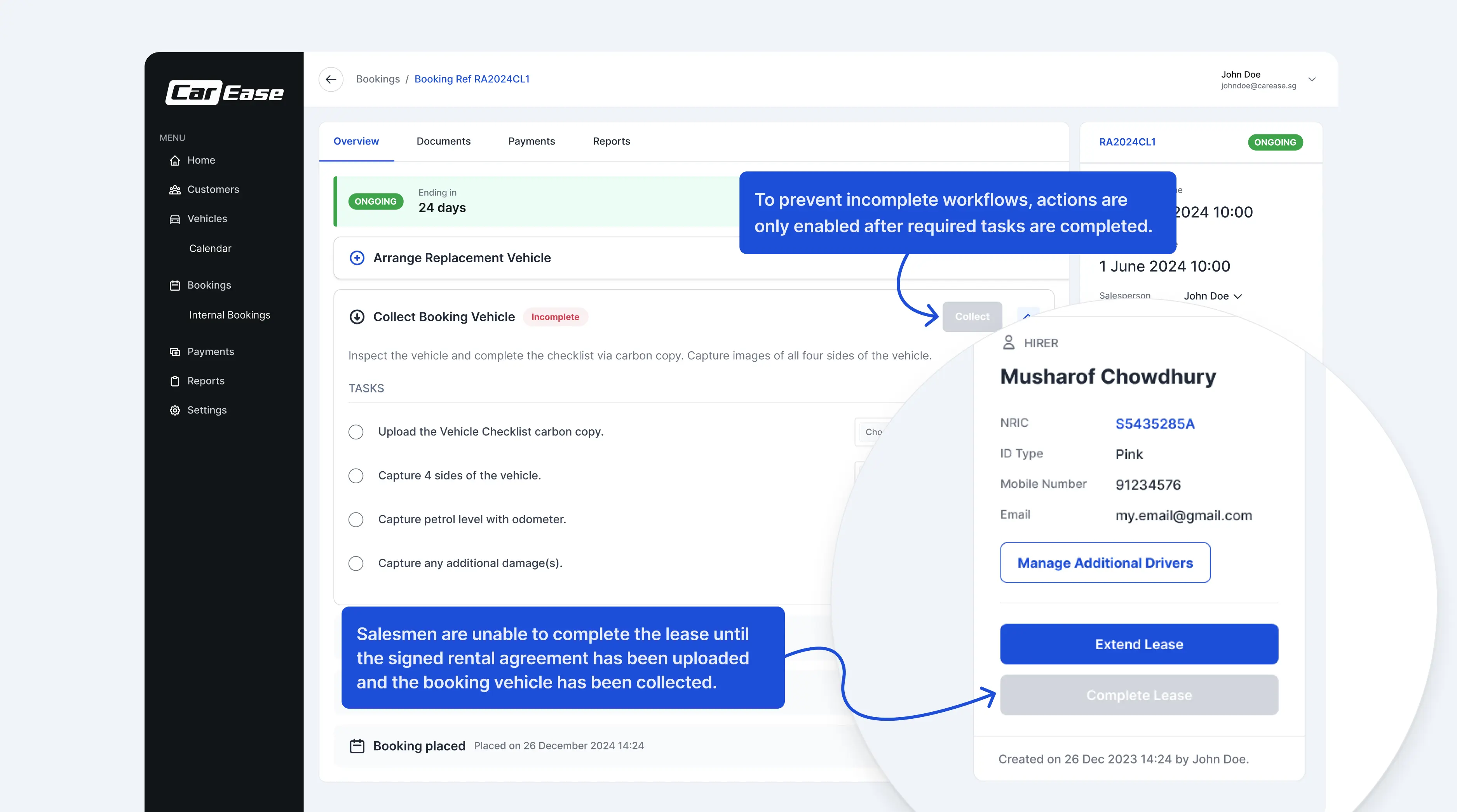 Booking flow detail