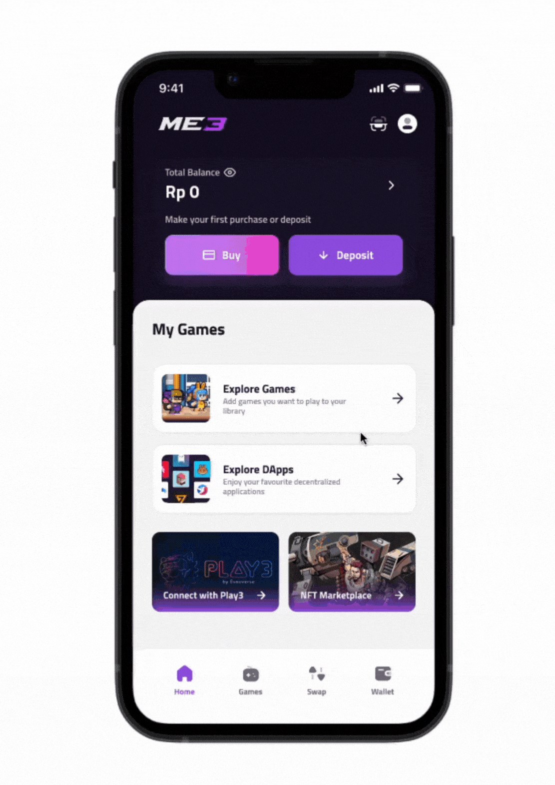 Web3 game selection flow